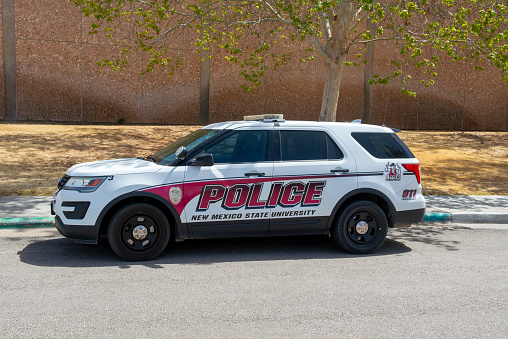 Police vehicle on the New Mexico State University campus in Las Cruces NM