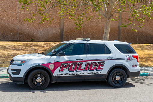 Police vehicle on the New Mexico State University campus in Las Cruces NM