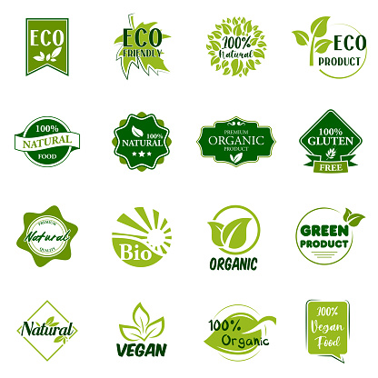 Vegan and organic food labels. Vector illustration.