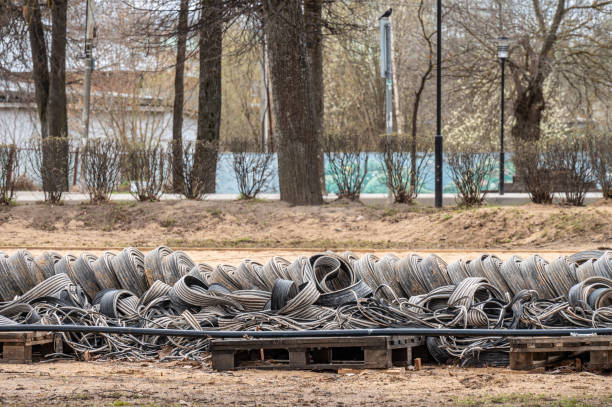 istock Dismantling an artificial skating rink in a city park. 2148534769