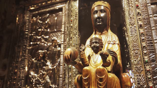 The carved sculpture of Madonna - Nuestra Senora de Montserrat in the chruch Iglesia de Belen.