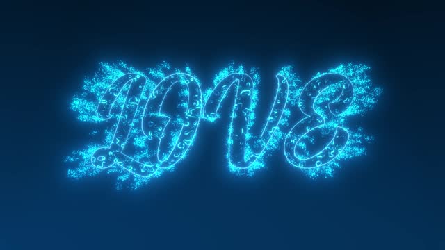 Love word text animation, blue colored burning inscription stock video