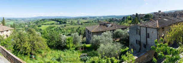 istock Panoramic beautiful rural landscape of Toscana. Green fields and meadows 2148536385