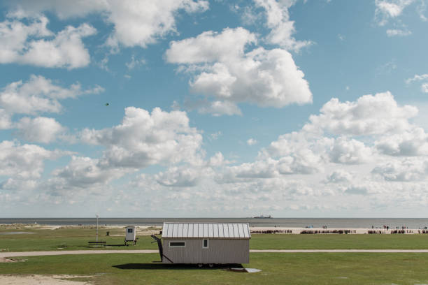 Panorama by the sea with clouds and wide view