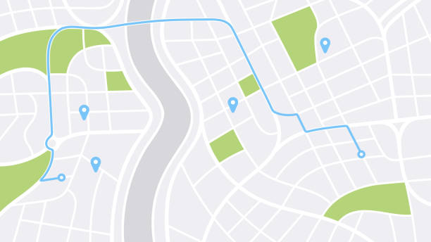 навигация по карте города. gps-навигатор. значок маркера точки. вид сверху, вид сверху. абстрактный фон. простой реалистичный дизайн карты. пе� - карта города stock illustrations