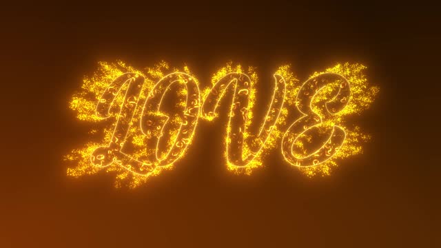 Love word text animation, gold colored burning inscription stock video