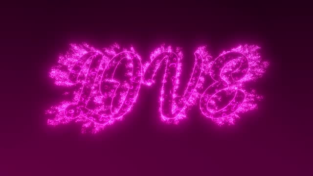 Love word text animation, purple colored burning inscription stock video