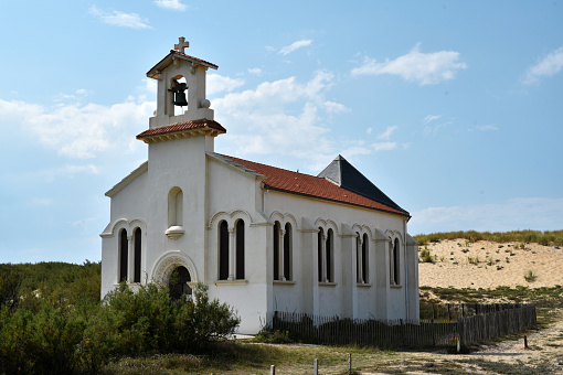 Chapel built on the beach in a small seaside town in region of Landes, France.