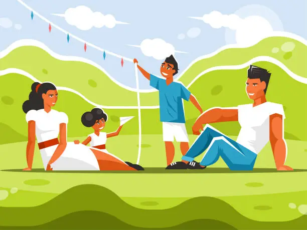 Vector illustration of Family resting in the park