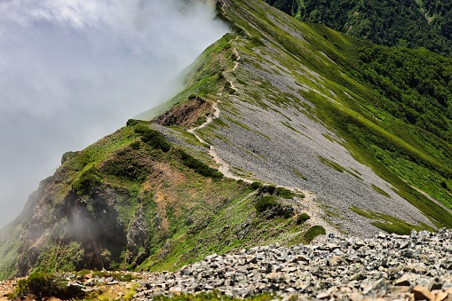 The ridgeline of the Tateyama mountain range in the Northern Alps in Japan