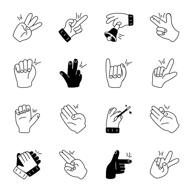 Vector illustration of Modern Glyph Icons Depicting Sign Language