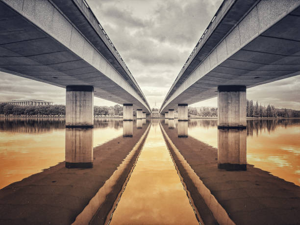 A morning view underneath commonwealth avenue bridge looking towards Parliament House.