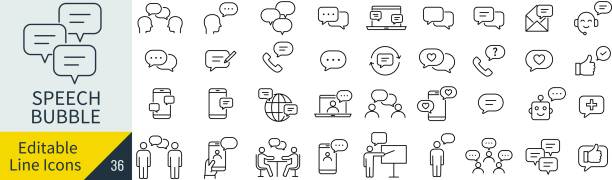 Editable Line Vector Speech Bubble Line Art Icon Set (not outlined) Editable Line Vector Speech Bubble Line Art Icon Set (not outlined) explaining stock illustrations