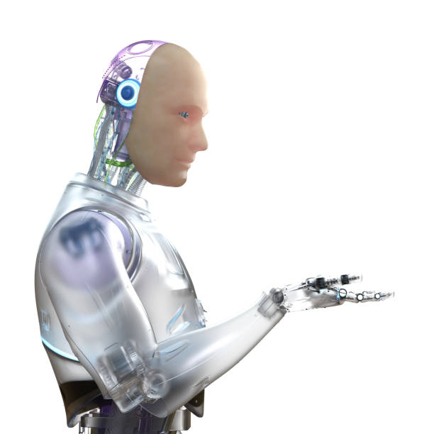 istock Artificial skin or human-like skin robot open hand isolated on white 2148548767
