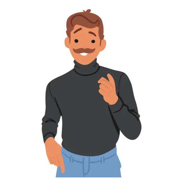 Vector illustration of Mustached Male Character Pointing Directly At The Viewer With His Index Finger, Expressing Determination Or Emphasis