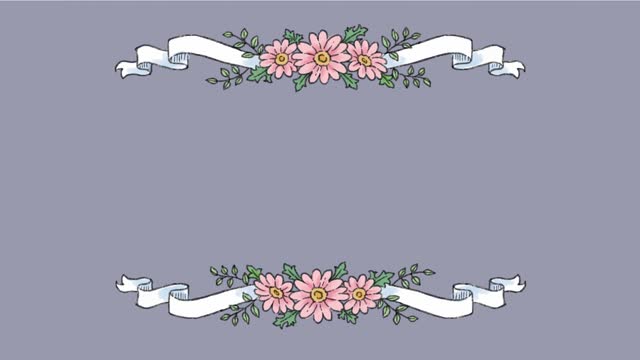Flower and ribbon frame appearing animation on gray screen. Hand drawn animation.