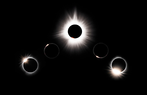 Sequence of Diamond Rings and Baily's Beads before and after Corona during Totality from 2nd Contact (C2) to 3rd Contact (C3)  during the Total Solar Eclipse 2024, Evansville, Indiana, USA