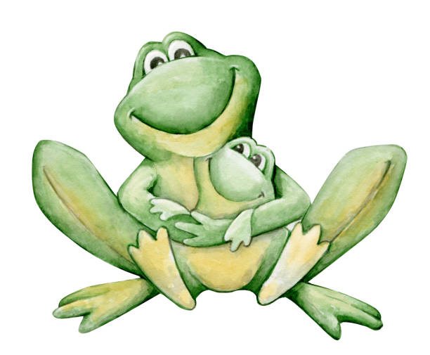 istock frogs, mom and baby watercolor clipart 2148553216
