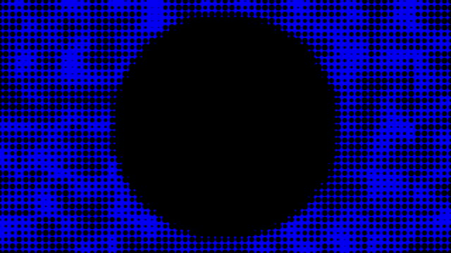 Black circle over blue half tone pattern
