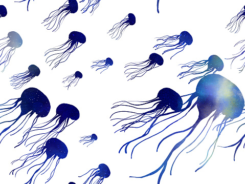 Illustration of a space-inspired jellyfish. Seamless.