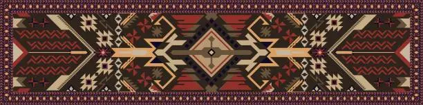 Vector illustration of Red Persian rug, large rug, rug for the temple, tribal geometric rug in the royal chamber, Aztec