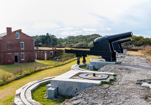 Civil War Cannon Facing Cumberland Island and Cumberland Sound at Fort Clinch, Fort Clinch State Park, Amelia Island, Florida, USA