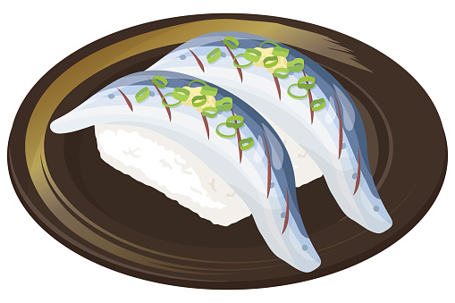 Gizzard shad sushi. Japanese cuisine. Vector illustration.
