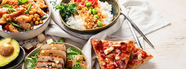 istock Various of fried soy meat dishes. 2148563027