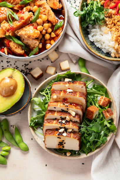 istock Various of fried soy meat dishes. 2148563035