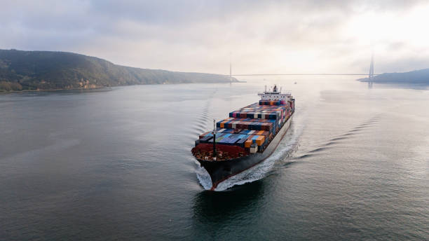 istock Aerial view of cargo container ship in transit. Istanbul Bosphorus. 2148566712