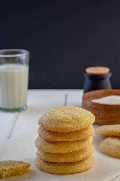 istock Delicious sugar cookies on wooden table, closeup 2148566730