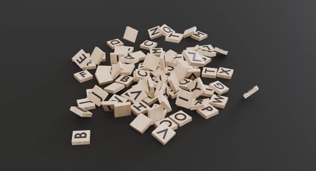 English alphabet blocks falling down on the floor - 3D animation