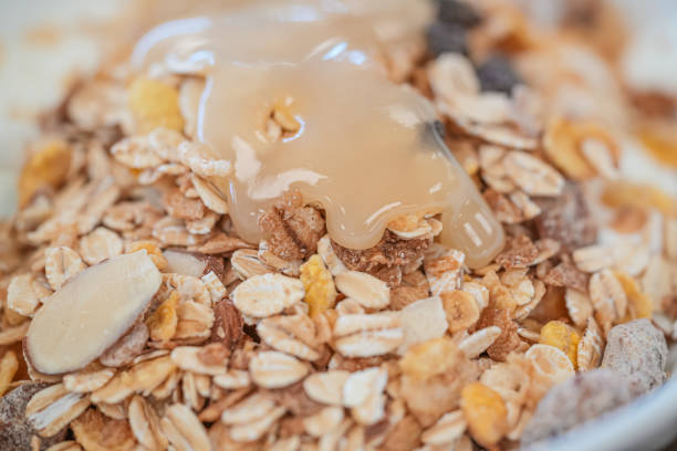 Organic fresh honey on cereal