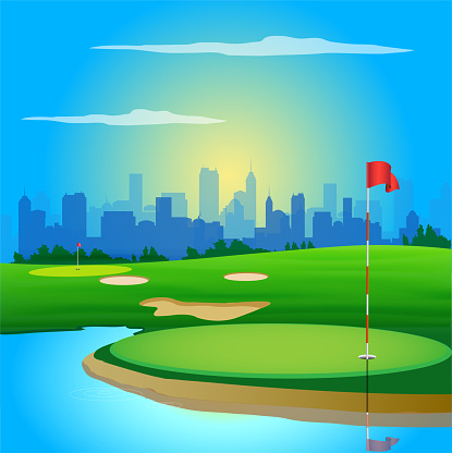 Beautiful golf course view vector illustration.