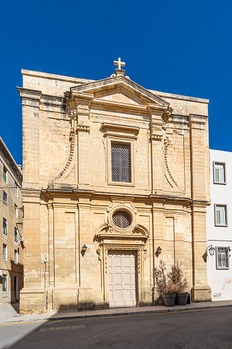 Valletta, Malta, April 03, 2024.  External view of the St. Magdalene church in the city center