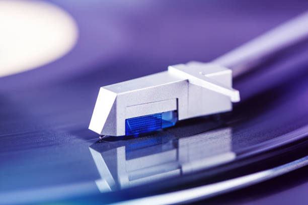 Old vinyl player, macro head shell cartridge with deep of field