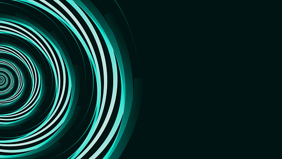 Abstract spiral dotted vortex style logo background in dark green.