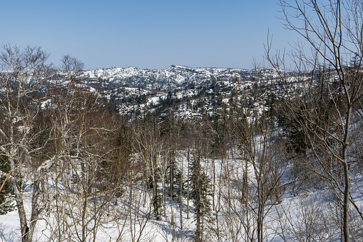 Winter landscape of the mountain pass