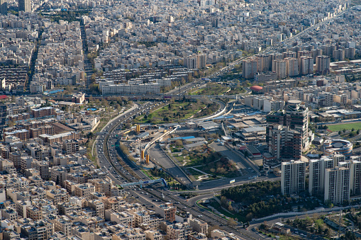 The cityscape of Tehran the capital city of Iran. Streets of Tehran
