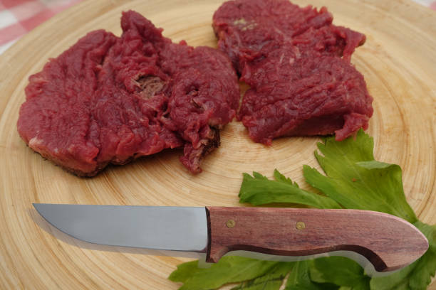 Beef cut crosswise with a meat knife