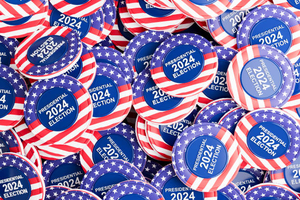 US 2024 Presidential Election Vote  Badges. Digitally generated image. 3d render.