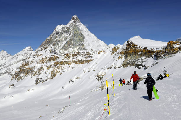 Matterhorn peak - Monte Cervino, Italy. Mountain situated on the border between Switzerland and Italy, over the Swiss Zermatt and the Italian town of Breuil-Cervinia