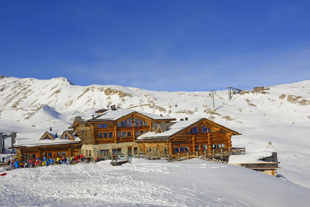 ski resort of santa catarina, bormio, valdisotto, province of sondrio, northern italy of the italian alps. - bormio foto e immagini stock