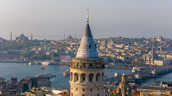 Aerial view of Galata Tower in Istanbul, Turkey