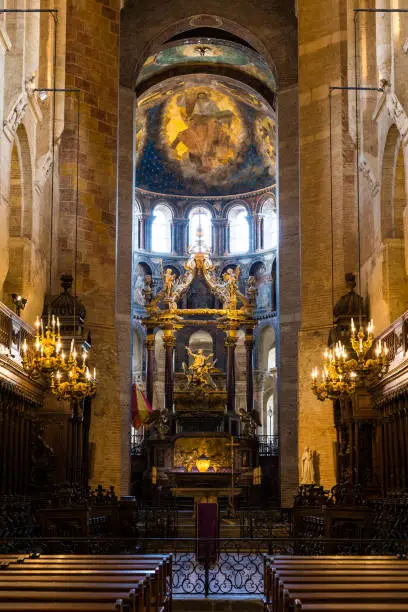 Choir of the Basilica of Saint-Sernin in Toulouse, richly decorated with mural paintings on the ceiling