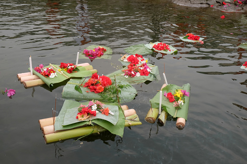 The tribals of Bangladesh worship the Buddha with collected flowers and the flowers are floated in the water for the sake of Goddess Ganga in Kaptai,Rangamati,Bangladesh12th April 2024