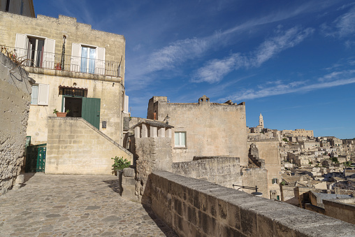 Street in Matera old town, Basilicata region, Italy. UNESCO World Heritage Site