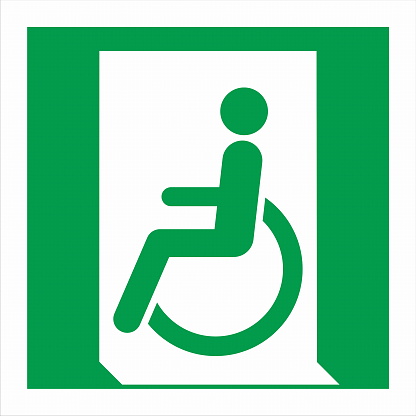 ISO 7010 Standard Sign Safe Condition Emergency exit for people unable to walk or with walking impairment left
