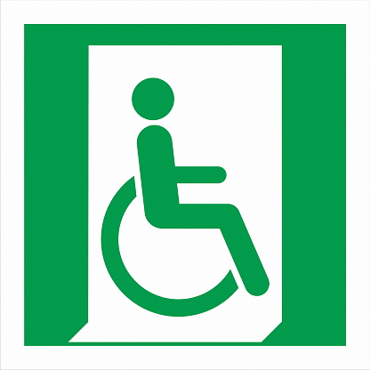 ISO 7010 Standard Sign Safe Condition Emergency exit for people unable to walk or with walking impairment right