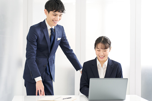 Business person checking work progress